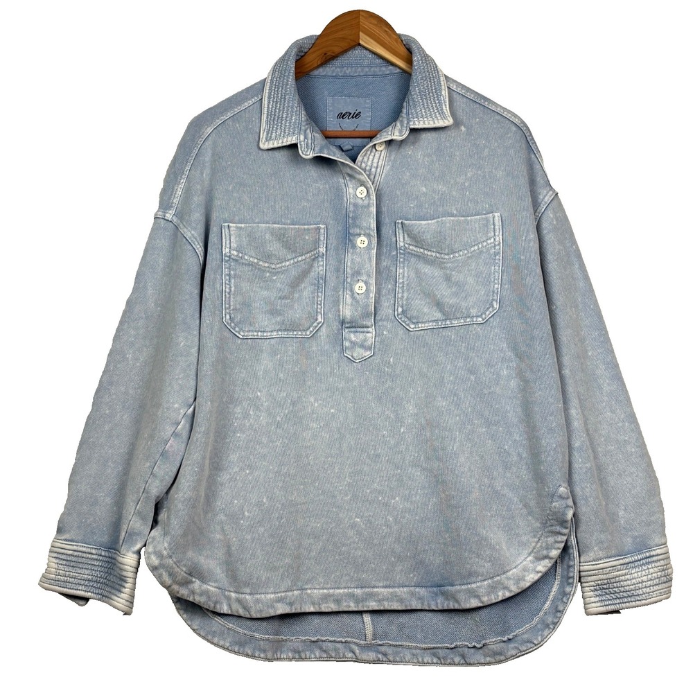 Aerie Women Oversized Henley Sweatshirt Shacket Shirt Jacket XS Grunge Slouchy - Picture 1 of 11